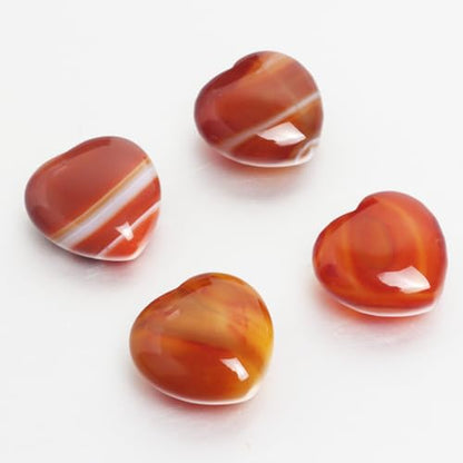Red Agate Heart Worry Stones, 1.2 Inch, Set of 4 | Polished Heart Crystals, Palm and Pocket Stones, Reiki Meditation Accessories, Love Carved Stones, Crystal Gift Set - color: Red Agate