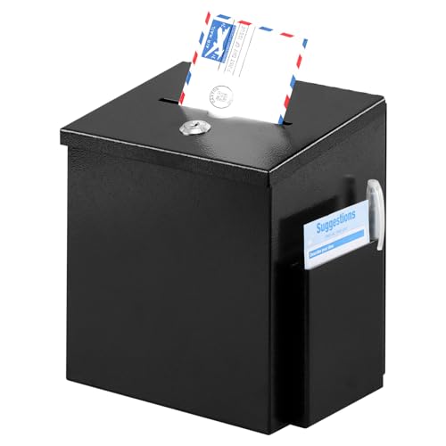 xydled Suggestion Box with Key Lock, Wall-Mounted Ballot Box, Black | Metal Donation Box with 2 keys, Durable & Safe, Includes 50 Free Cards, 8.7" x 5.9" x 7.1", Ideal for Votes and Fundraising