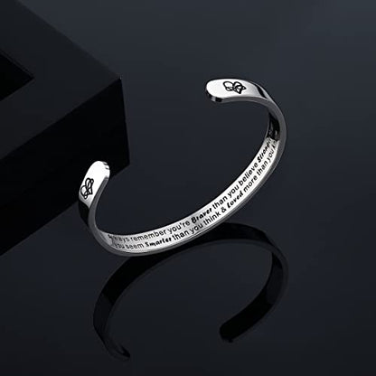 TONY & SANDY Inspirational Bracelets for Women Teen Girls Personalized Gifts for Daughter Granddaughter Mom Sister Friends Stainless Steel Engraved Cuff Birthday Easter Christmas - style: A - Always remember you're braver than you believe stronger than ..