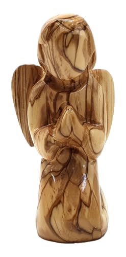 Zuluf Olive Wood Faceless Praying Angel Statue (4.8") | Memorial and Sympathy Angel | Decorative Bereavement Figurine | Ideal Funeral Gift for Loss of Mom or Dad - color: Olive Wood Angel