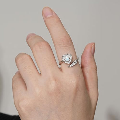 Sterling Silver Urn Rings for Ashes for Women: Angel Wing Opal Cremation Jewelry Rings for Ashes of Loved Ones - Cat Dog Memorial Keepsake Open Adjustable Ring Jewelry for Women - style: heart urn ring