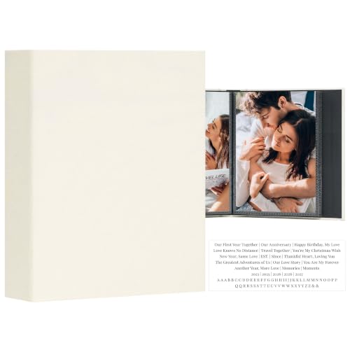 Vienrose 4x6 Couples Photo Album 52 Pockets DIY Custom Cover Beige | fabric cover photo book, acid free inner pages, couple themed crystal stickers, small slip in photo album - color: Romantic Couple, size: 52 Pockets