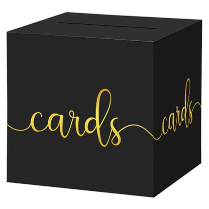 Hooqict Black Card Box with Slot 9.1" Gold Foil Gift Card Box for Party, Graduation, Wedding Reception, Birthday, Bridal or Baby Shower, Raffle Ticket Money Envelope Holder - color: Black Gold