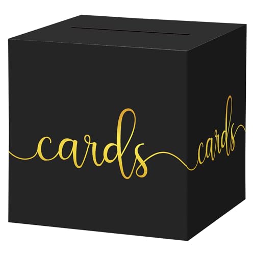 Hooqict Black Card Box with Slot 9.1" Gold Foil Gift Card Box for Party, Graduation, Wedding Reception, Birthday, Bridal or Baby Shower, Raffle Ticket Money Envelope Holder - color: Black Gold