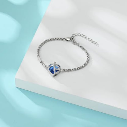 Hearbeingt Crystal Heart Urn Bracelet for Ashes Cremation Jewelry for Women - color: Silver-Blue stone