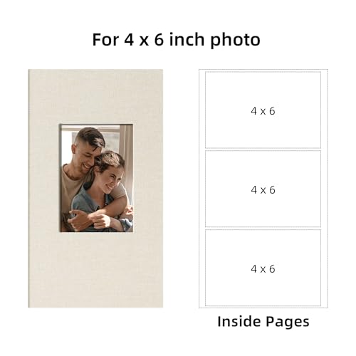 4x6 Slip In Photo Album Holds 300 Pockets Cloth Cover Beige | DIY cover window, Acid free pages, PVC free pockets, Family Travel Wedding, Gift ready - color: Beige, size: 300 Pockets