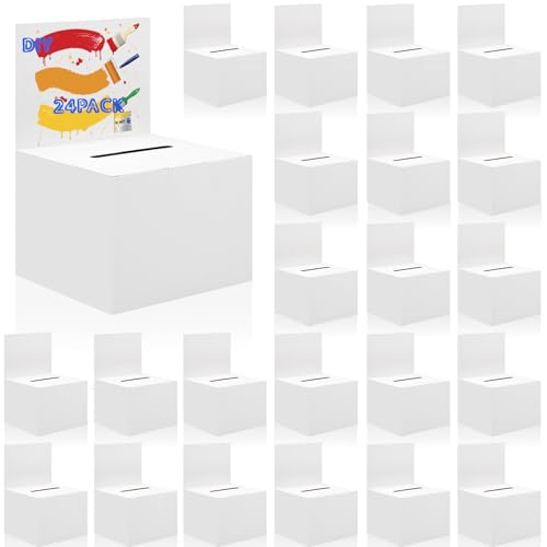 Ysglory 24 Pack Raffle Ticket Box White Suggestion Ballot Box with Slot Cardboard Charity Donation Boxes for Fundraising Collecting Business Card Voting Contest, 6.6 x 4.5 x 4.5 Inches - color: White - 24 Pack - 6.6 x 4.5 x 4.5 Inches