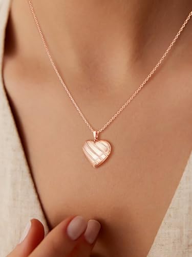 U7 Women Locket Necklace, Heart Photo Lockets Hold Picture, Gift Box Packed | Gold/Silver/Rose Locket Charm, Custom Picture and Engravement Heart Pendant, 20" Chain, Personalized Gift for Mom Wife Friend - color: 05# Rose Gold Stripe
