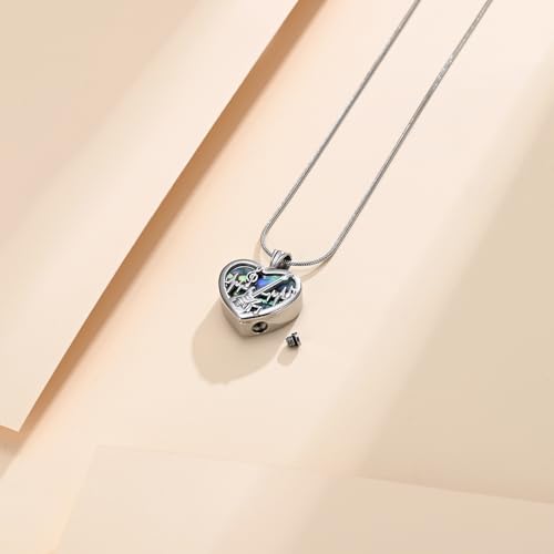 Cremation Jewelry Guitar Heart Urn Necklace for Human Ashes for Women Men Abalone Shell Memorial Ashes Keepsake Pendant - color: Silver-Always