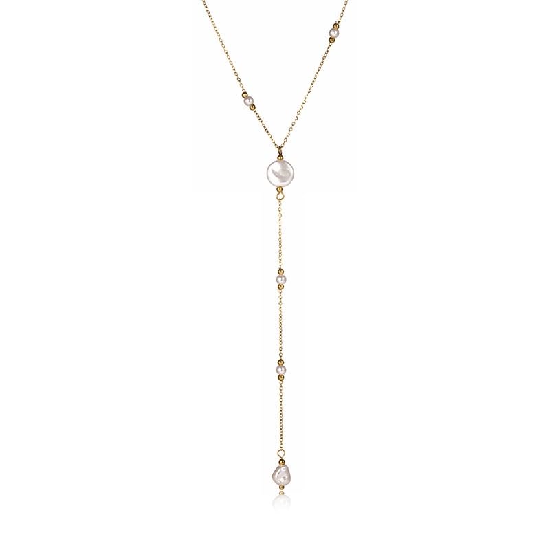 Silver/Gold Plated Angel Wing Pendant Necklace for Women Men | 18K Gold Guardian Angel Wings Feather Necklace Stainless Steel Simple Minimalist Necklaces Birthday Christmas Jewelry Gifts - color: Pearl Gold Y Necklace