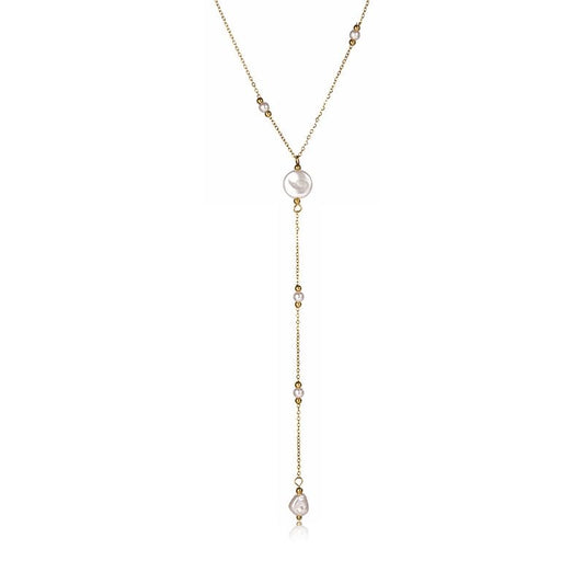 Silver/Gold Plated Angel Wing Pendant Necklace for Women Men | 18K Gold Guardian Angel Wings Feather Necklace Stainless Steel Simple Minimalist Necklaces Birthday Christmas Jewelry Gifts - color: Pearl Gold Y Necklace