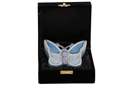 MEMORIALS4U Butterfly Sculpture Cremation Urn - Handcrafted Metal for Human Ashes - Artistic With Velvet Bag (Blue Keepsake) - color: Blue Keepsake