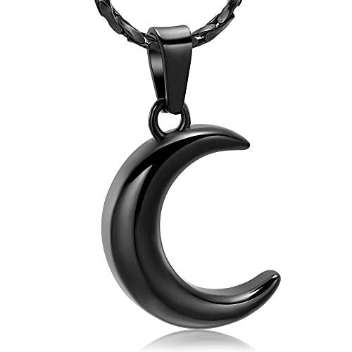 Imrsanl Cremation Jewelry for Ashes Moon Urn Necklace Stainless Steel Memorial Lockets Keepsakes Jewelry for Ashes Pendant - Fill kit - color: Black