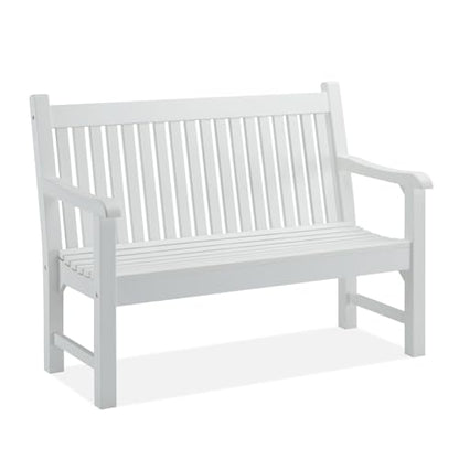 2-Person Outdoor Bench with 700 Lbs Weight Capacity, White | Poly Lumber Weatherproof Garden Bench Seating for Porch, Balcony and Park, All-Weather Patio Bench Furniture - color: White