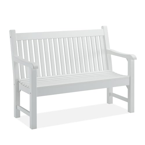 2-Person Outdoor Bench with 700 Lbs Weight Capacity, White | Poly Lumber Weatherproof Garden Bench Seating for Porch, Balcony and Park, All-Weather Patio Bench Furniture - color: White