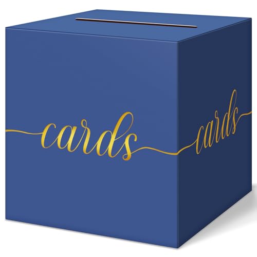 Elegant Card Box for Party, Gold Foil Graduation Card Box, Navy Blue - color: Blue and Gold Foil