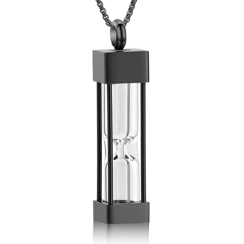 Oinsi Glass Hourglass Cremation Jewelry for Ashes Cylinder Urn Necklace Container Vial Necklaces Bottle Memorial Cremation Keepsake Jewelry Ash Pendant for Women/Men - color: Black