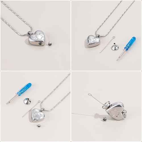 Paw Print Heart Urn Necklace for Pet Ashes Cremation Jewelry Memorial Keepsake Pendant for Dog/Cat Stainless Steel Ash Holder Necklace - color: Customize