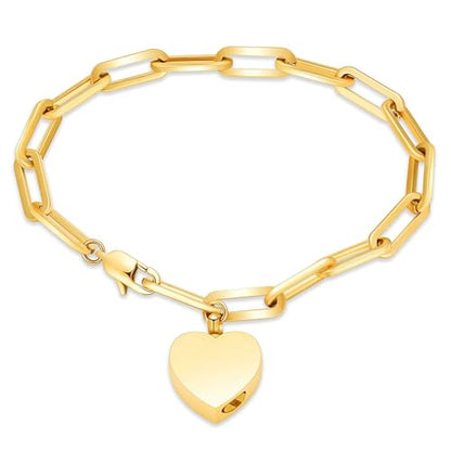 Heart Urn Bracelet for Ashes for Women Men Cremation Jewelry - color: Gold-Perforated Side