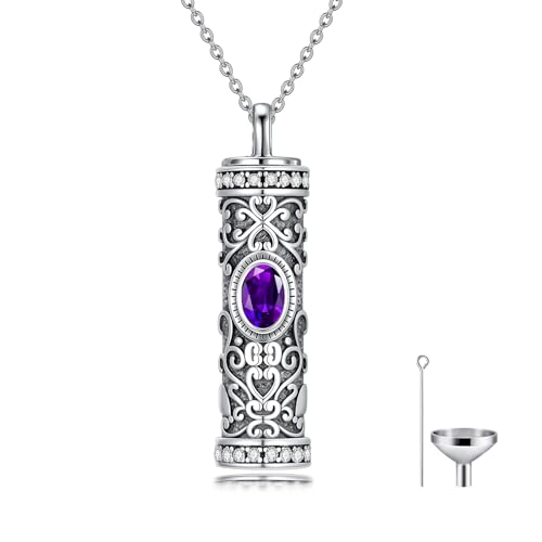 Seiyang Urn Necklace for Ashes 925 Sterling Silver Cremation Necklace with Birthstone Memorial Cremation Jewelry for Women Loved One - color: 02-February, style: Style A