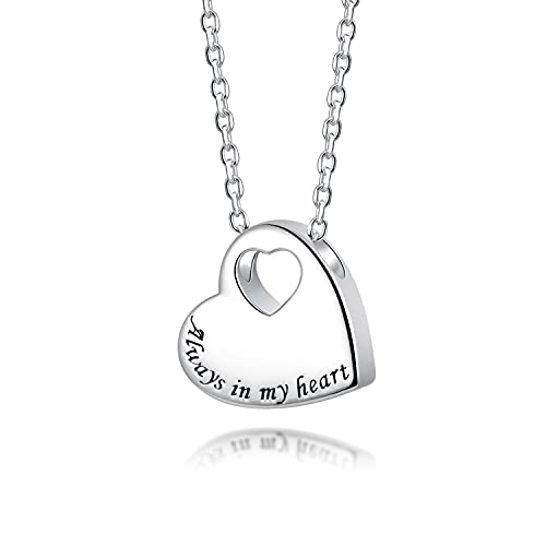 925 Sterling Silver Heart Cremation Necklace Urn Pendant for Ashes with Filling Kit Gift Box Memorial Jewelry for Loved Ones Pet - color: Always in my heart