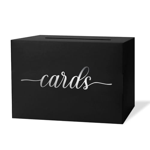 Mulbozy Black Wedding Card Box, Black Gift Card Box Holder with Silver Foil | Design for Wedding Reception Decorations, Baby & Bridal Shower, Party, Birthdy, Graduations, Sturdy and Easy to Assemble - color: Black(Silver)