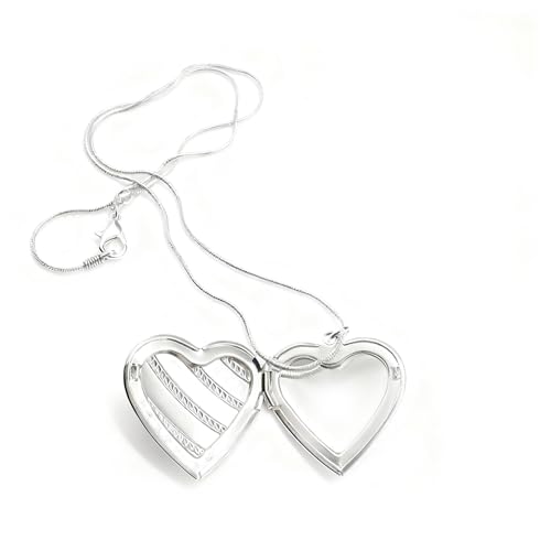 925 Sterling Silver Necklace for Women – Layered Stackable Choker Necklaces with Heart Photo Locket & Star - Pendant 18" Chain Gift for Wife, Mom, Girlfriend, Birthday, Anniversary, Valentine’s Day - color: Twill Heart