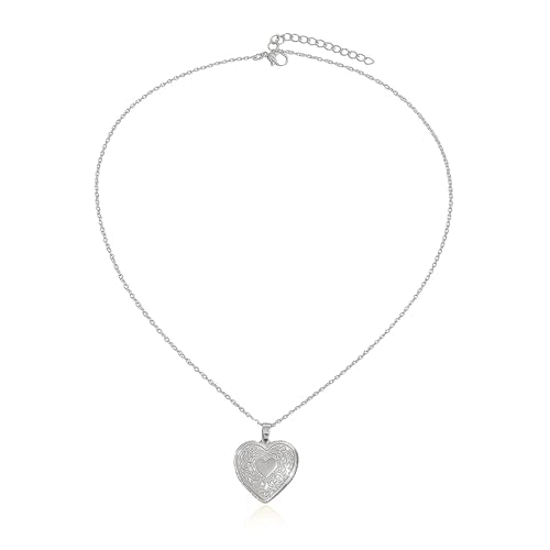 Dainty Heart Locket Necklace Holds Pictures Memorial Keepsake Photo Box Pendant Necklace for Women - color: Silver
