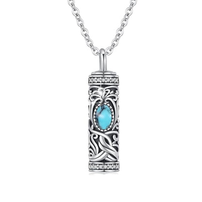 Urn Necklace for Ashes Cremation Jewelry 925 Sterling Silver Ashes Pendant Necklace Memorial Jewelry Gifts for Women Men Girls Boys - style: Tree of life-L-December-Turquoise