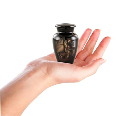 Gone Hunting Deer Keepsake Urn with Sunrays – Majestic Buck Mini Memorial Urn for Human Ashes – Handcrafted Sharing Token Funeral Urn with Velvet Bag & Funnel (Keepsake) - size: Keepsake