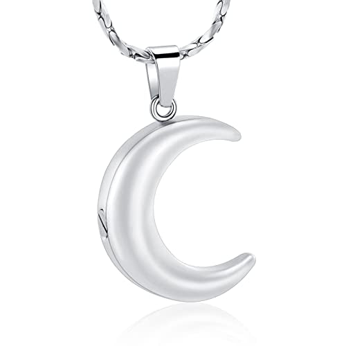 Imrsanl Cremation Jewelry for Ashes Moon Urn Necklace Stainless Steel Memorial Lockets Keepsakes Jewelry for Ashes Pendant - Fill kit - color: Silver-1