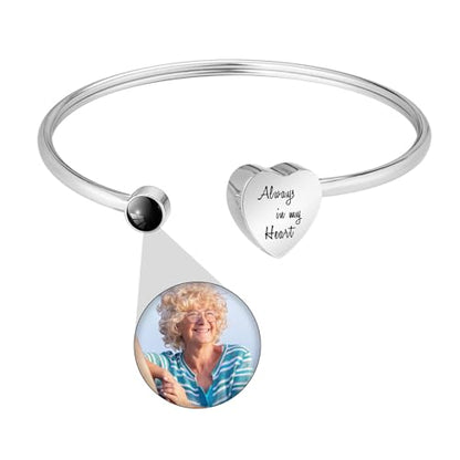 Abooxiu Cremation Jewelry Urn Bracelet for Ashes - Heart Ashes Keepsake Memorial Bangle for Women & Men - Always in my Heart - style: Customized Projection