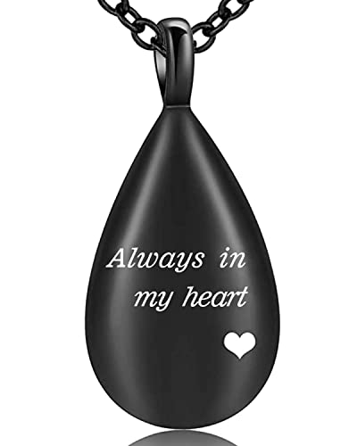 Urn Necklaces for Ashes, Cremation Necklack for Ashes, Urn Necklaces for Ashes for Women, Cremation Jewelry Locket Stainless Steel Keepsake Waterproof Memorial Pend… - color: black drop pendant