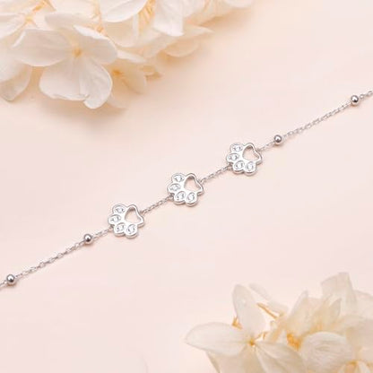DAOCHONG Pet Paw Print Bracelet for Women Pet Memorial Jewelry | Sterling Silver Dog Cat Paw Bracelet | Pet Loss Sympathy Gift | Birthday Xmas Present for Pet Lover Mom Wife - style: Pet Paw Print bracelet