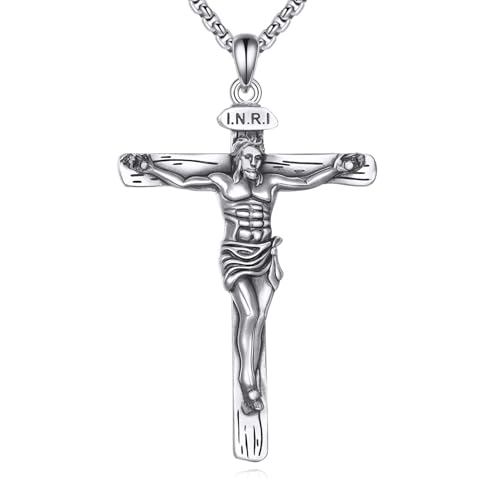 925 Sterling Silver Cross Necklace for Men & Women Crucifix Jesus/Cross Pendant with 22"+2" Stainless Steel Chain Jewelry Gift for Christmas, Father's Day, Mother's Day, Birthday-Gift Box Included - style: B03 Crucifix