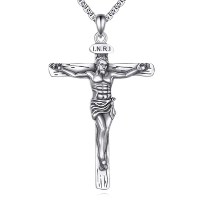 925 Sterling Silver Cross Necklace for Men & Women Crucifix Jesus/Cross Pendant with 22"+2" Stainless Steel Chain Jewelry Gift for Christmas, Father's Day, Mother's Day, Birthday-Gift Box Included - style: B03 Crucifix