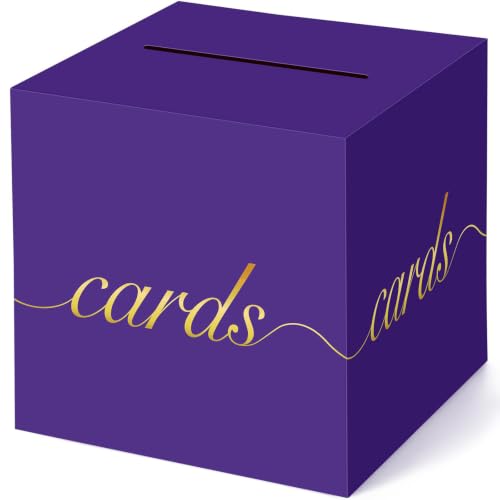 Purple Card Box Gold Foil Wedding Favors Gift Card Boxes Post Box Receiving Money Box Holder for Wedding Reception, Baby Showers, Anniversary, Birthday Party, Retirement, Graduation Envelope Holder - color: Purple and Gold