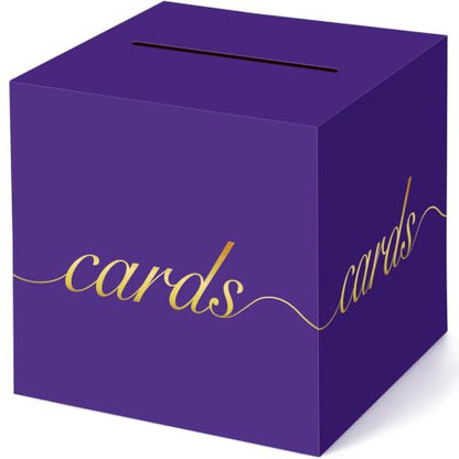 Purple Card Box Gold Foil Wedding Favors Gift Card Boxes Post Box Receiving Money Box Holder for Wedding Reception, Baby Showers, Anniversary, Birthday Party, Retirement, Graduation Envelope Holder - color: Purple and Gold