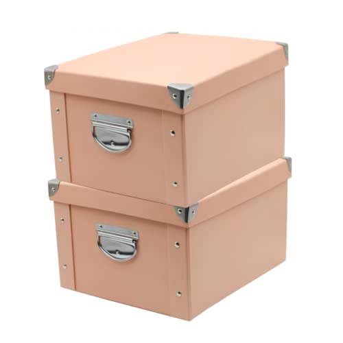 GUOZI Collapsible Storage Box, Decorative Memory Box with Lid & Metal Reinforced Corners, Cardboard File Bin with Handles, Organizer Gift Box for Keepsake Toy Photos Office Nursery Wardrobe Bookshelf - color: 2PCS-Pink