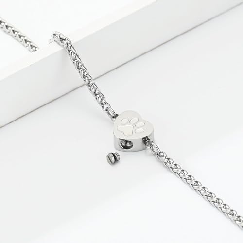 zeqingjw Cremation Heart Urn Bracelet for Pets Ashes Pet Paw Print Bangle for Dog Cat Ashes Stainless Steel Memorial Keepsake Urn Jewelry - color: Customize
