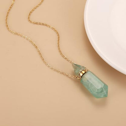 Gold Stainless Steel Urn Necklace For Ashes Of Loved Ones Natural Crystal Gemstones Cremation Keepsake Jewelry Hexagonal Prism Memorial Pendant For Women Mom - color: Green