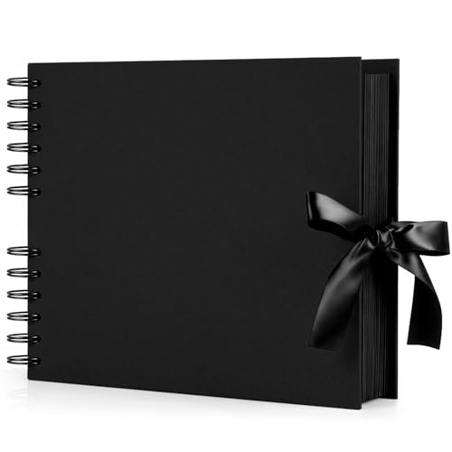 INNOCHEER Photo Album - Self Adhesive 80 Black Pages, Large Scrapbook Wedding Guest Book for DIY Anniversary Travel Memory Scrapbooking (Black 8X12) - color: Black 8X12