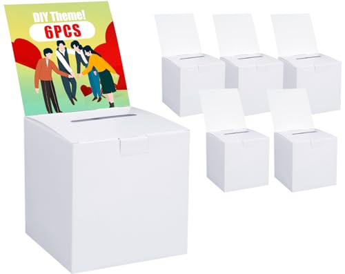 Uniclife 6 Pack White Cardboard Ballot Suggestion Boxes 6"x6"x6" with Slot | Multi-use as Raffle, Donation Box & Contest Box; Removable Header for Fundraising, Business Voting & Card Collecting - color: White, size: 6 PCS