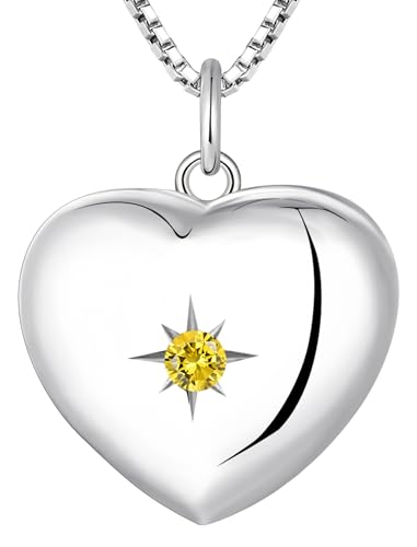 YL Heart Locket Picture Necklace Sterling Silver Personalized Photo Pendant Birthstone Jewelry for Women - color: 11-topaz-Nov