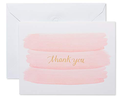 American Greetings 50-Count Blank Thank You Note Cards, Pink Watercolor Brushstroke Design