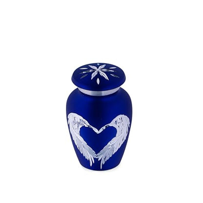 Angel Wings Blue Small Urns for Ashes - Mini Urns for Ashes - Tiny Keepsake Urns for Human Ashes - Capacity 3 Teaspoon - Height 3 Inches Bag. - color: Blue