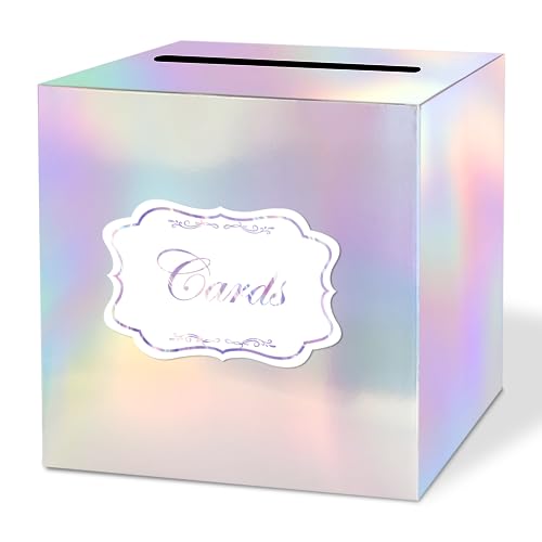 WNINK Iridescent Cards Box, Wedding, Cards Receiving Box For Birthday, Bridal or Baby Shower, Graduation, Retirements, Wedding Money BoxAnniversaries,Engagement Party Decorations Supplies - color: Iridescent