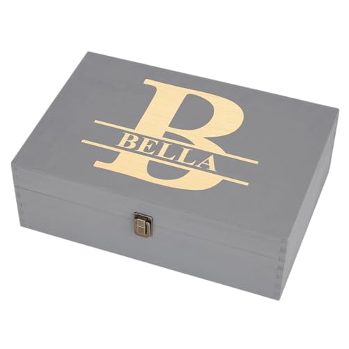 Personalized Monogram Keepsake Box, Engraved Gift for Men & Groomsmen | Add initial & name. Holds watches, photos & mementos. 4 sizes, 4 finishes & optional inside engraving for any occasion. - style: 8. Split Monograms