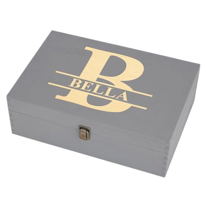 Personalized Monogram Keepsake Box, Engraved Gift for Men & Groomsmen | Add initial & name. Holds watches, photos & mementos. 4 sizes, 4 finishes & optional inside engraving for any occasion. - style: 8. Split Monograms