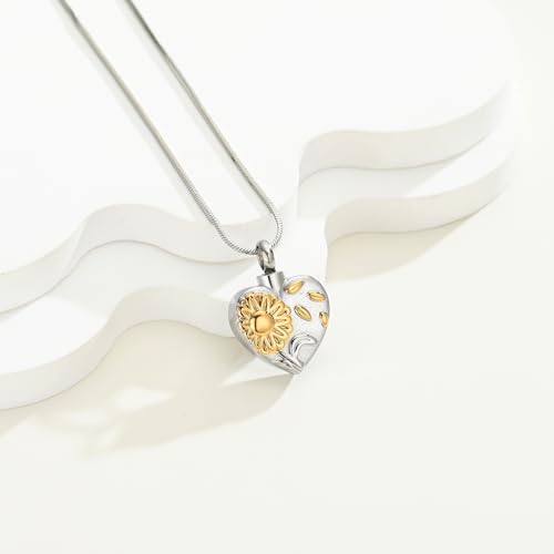 Urn Necklace for Ashes Sunflower Cross Necklace Cremation Jewelry Ashes Necklace for Human Women Pets Sunshine Pendant Keepsake Jewelry for Ashes - color: Gold